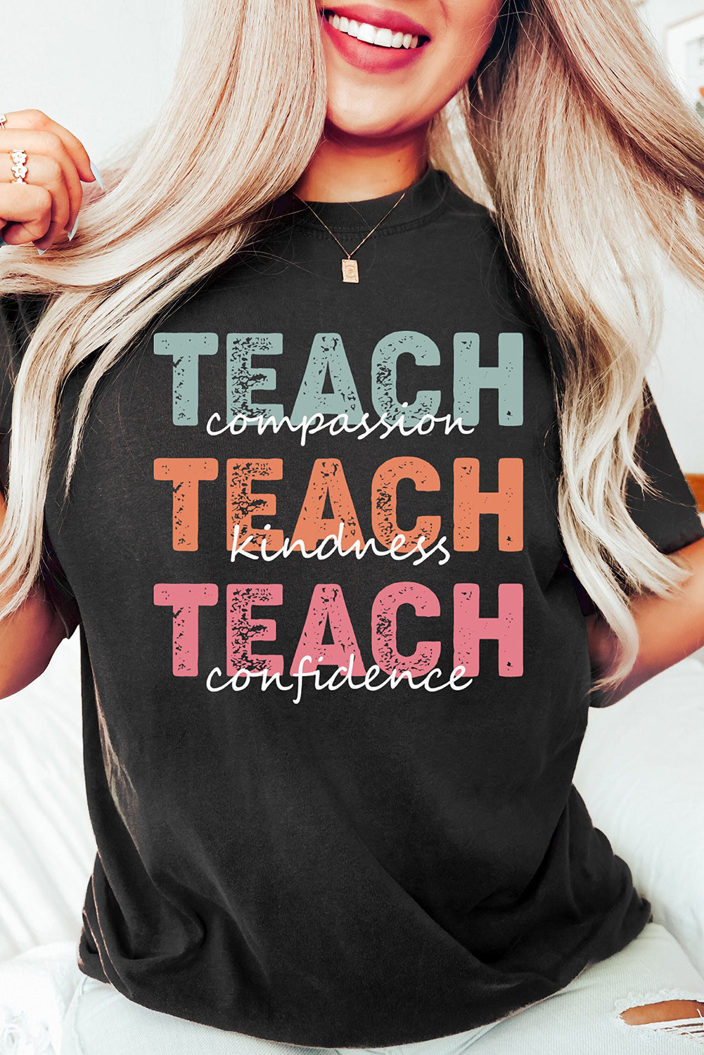 Black TEACH Casual Graphic T Shirt