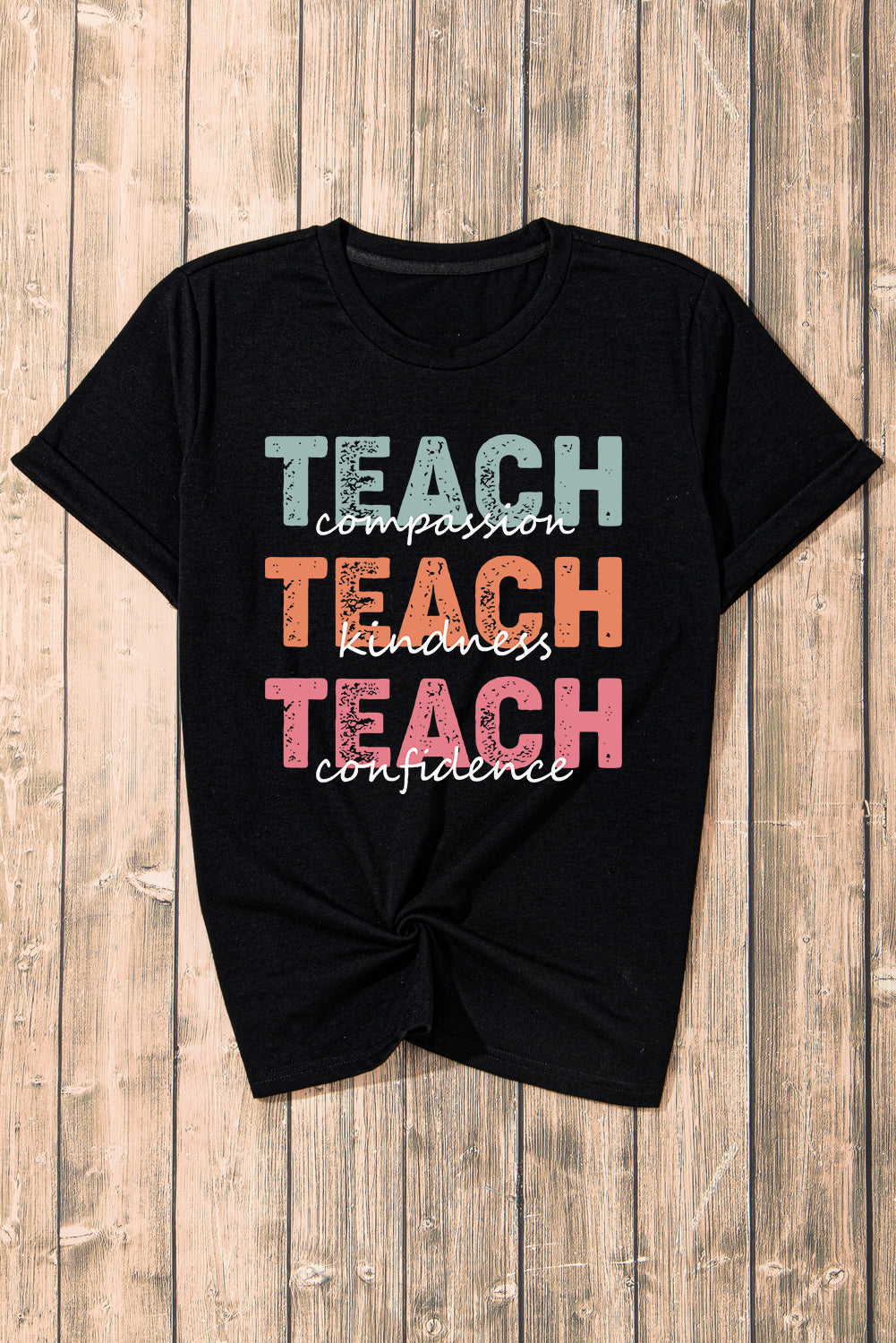 Black TEACH Casual Graphic T Shirt