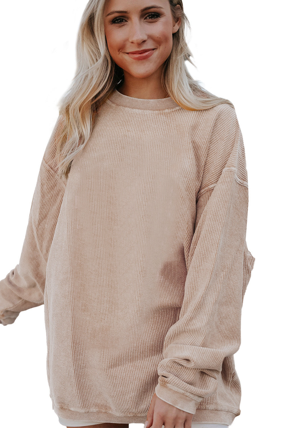 Apricot Ribbed Corduroy Oversized Sweatshirt-Great for Fall Outings