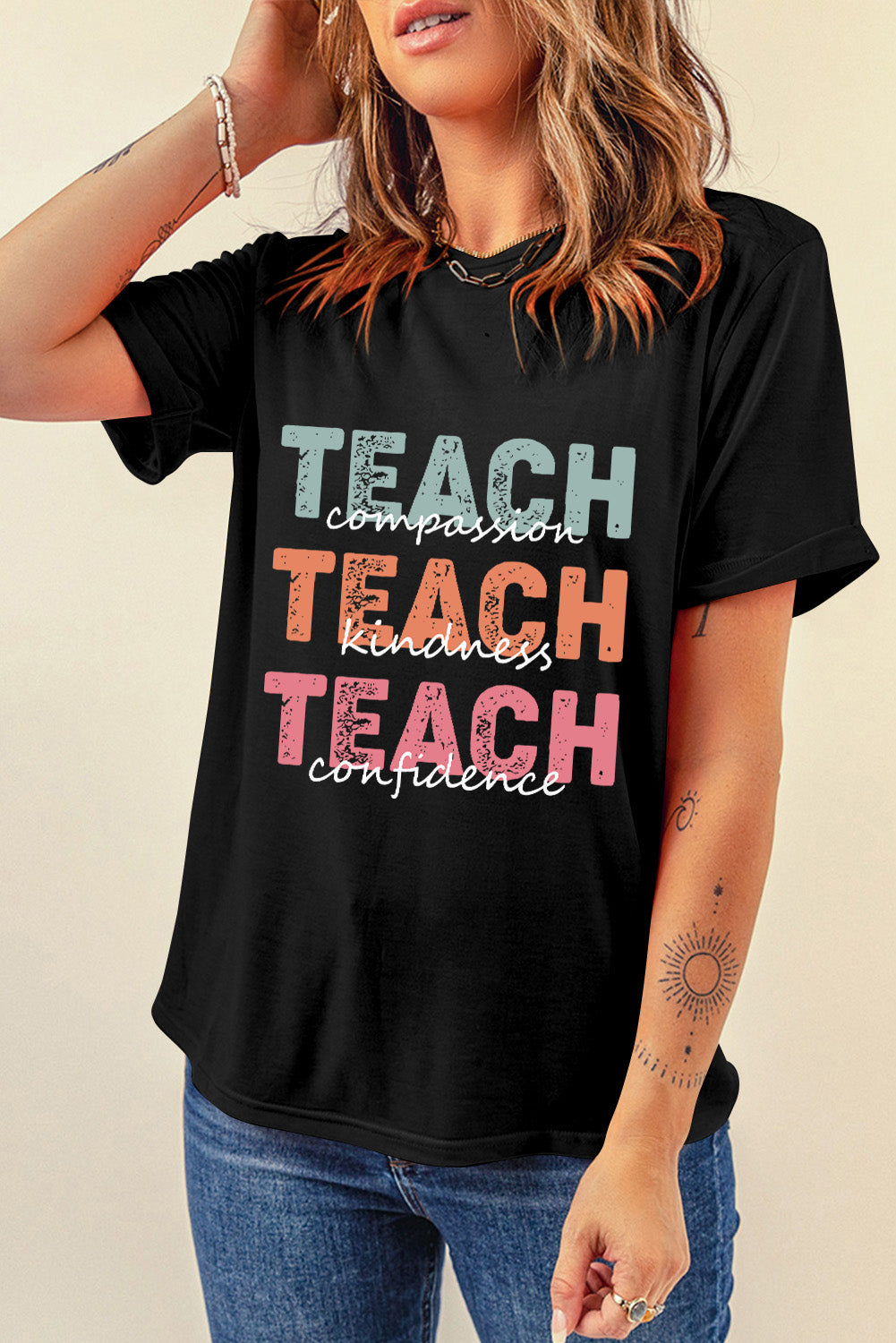 Black TEACH Casual Graphic T Shirt