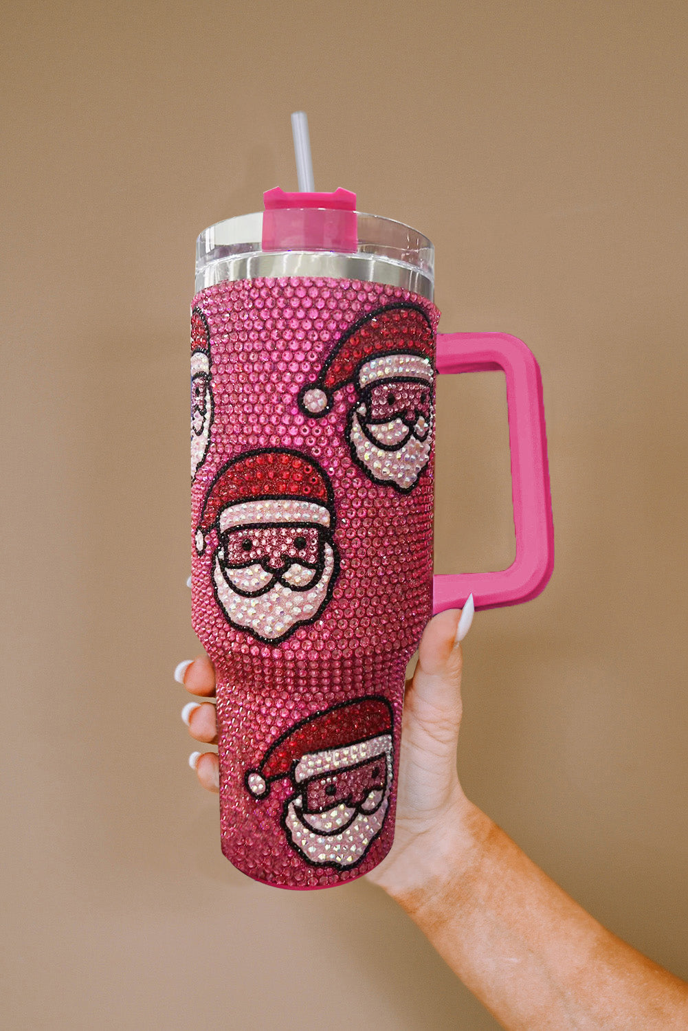 Red Christmas Santa Claus Diamond Thermos Cup with Straw 40oz