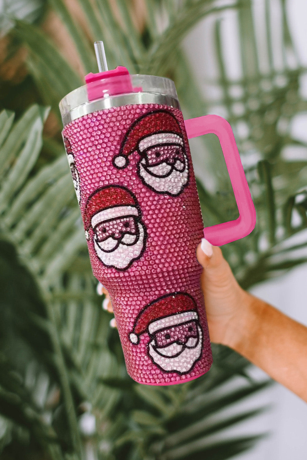 Red Christmas Santa Claus Diamond Thermos Cup with Straw 40oz